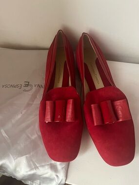 Red Suede Bow-Trim Loafers